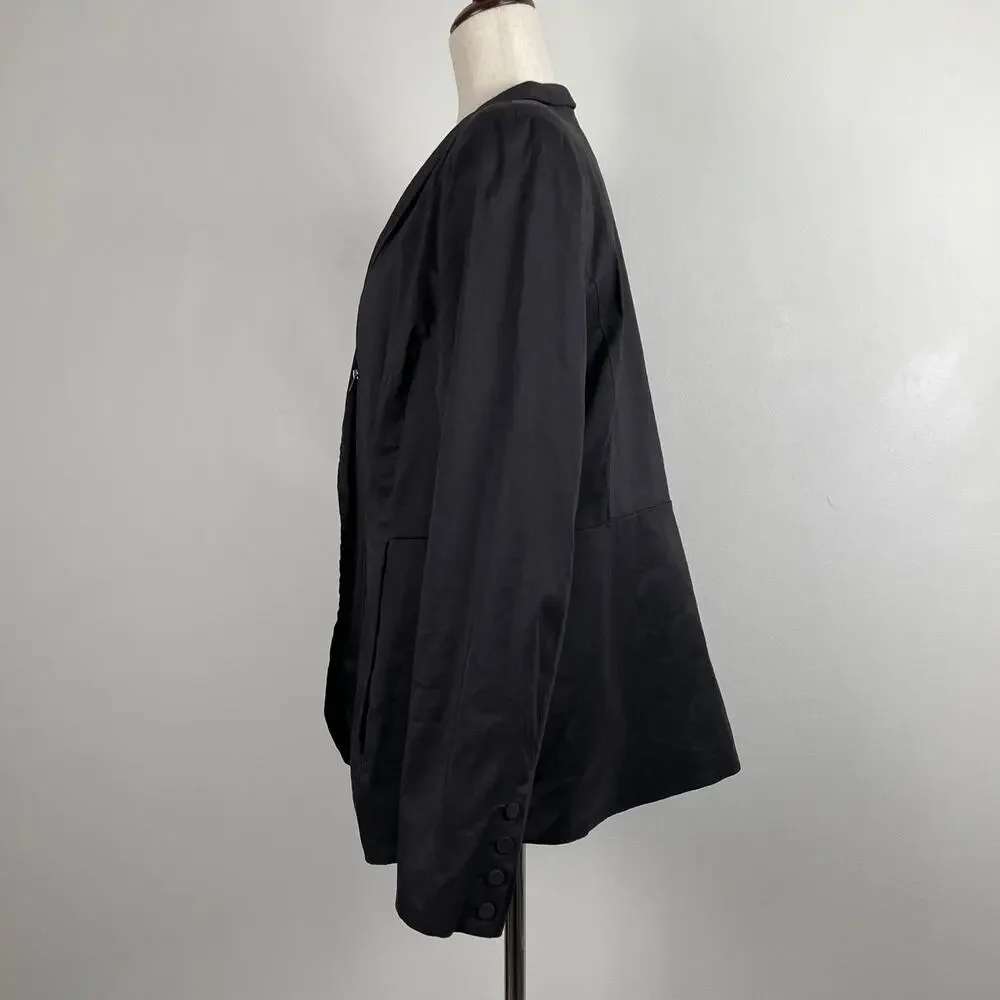 Eileen Fisher Polished Ramie Silk Stretch Jacket Blazer Zip Front Fitted Black L